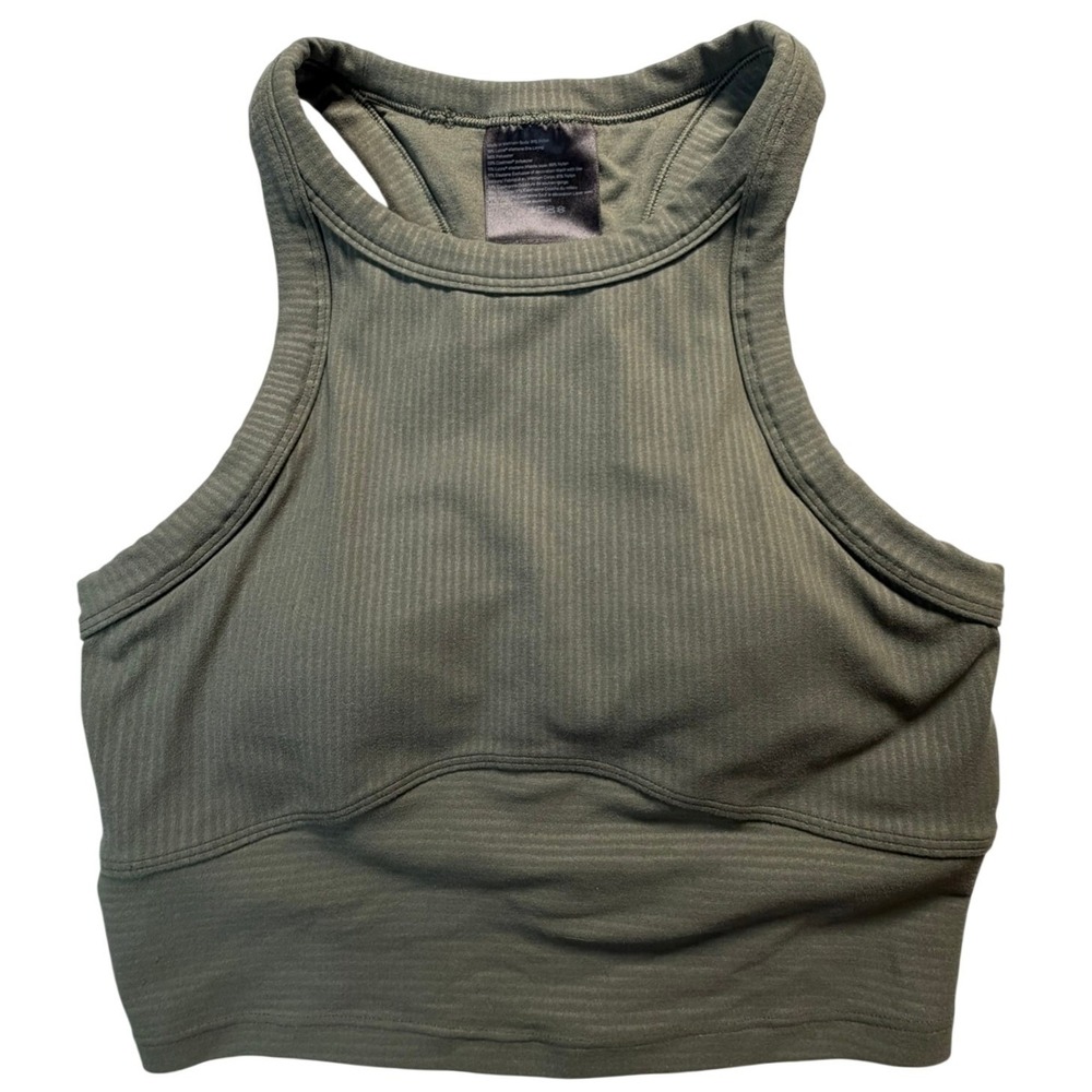 Lululemon Blissful Bend Tank Top Size 2 Grey Sage High Neck Ribbed LW1CP2S